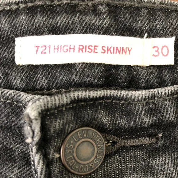 Levi's 721 High Rise Distressed Black Jeans Size 30 - Picture 3 of 9